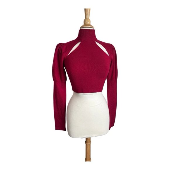 Camila Coelho Sweater Small Wool Blend Crop Ruffle Cut Out Shoulder Red - Picture 1 of 8